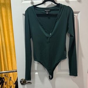 Sweet Claire Forest Green Button-Up Bodysuit